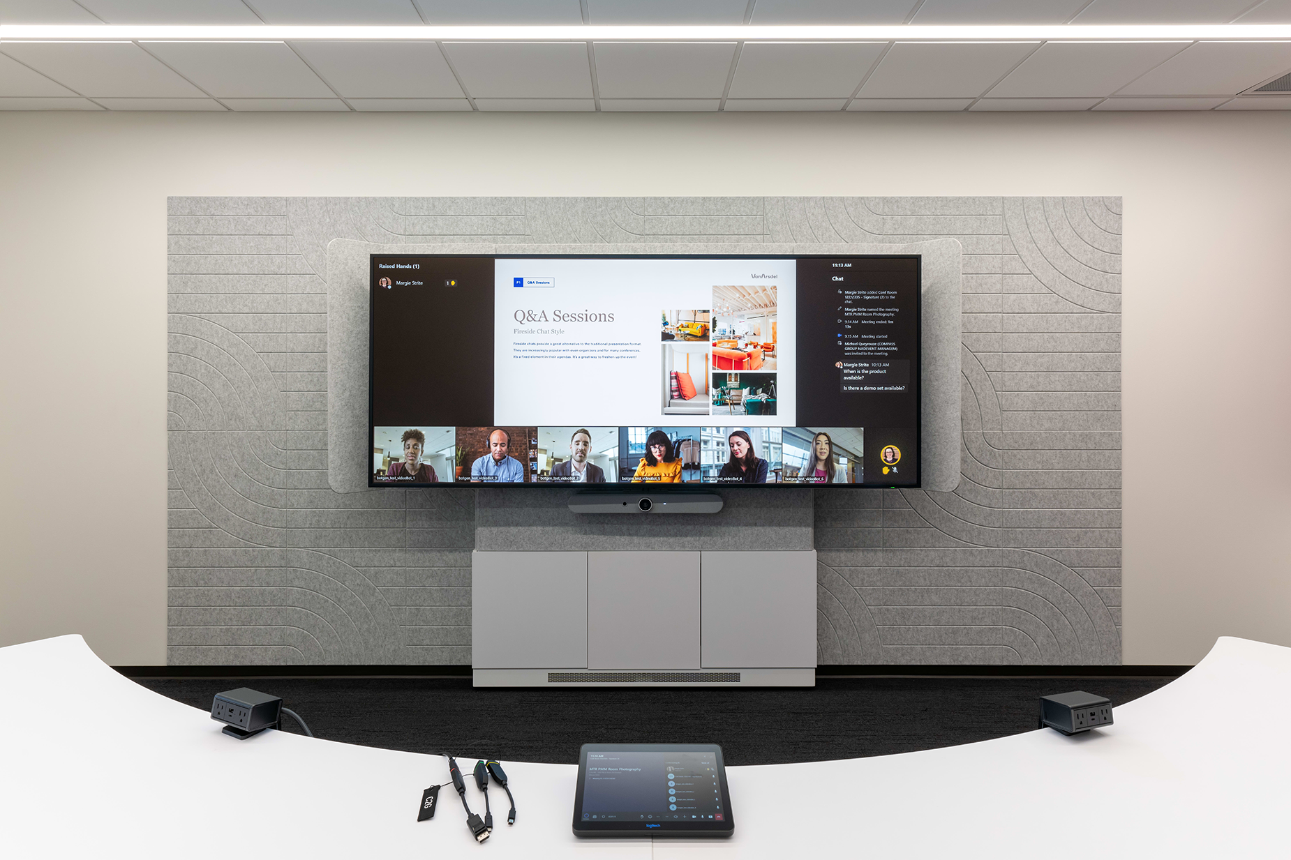 Medium-sized Signature Microsoft Teams Room view from desk of the room display.